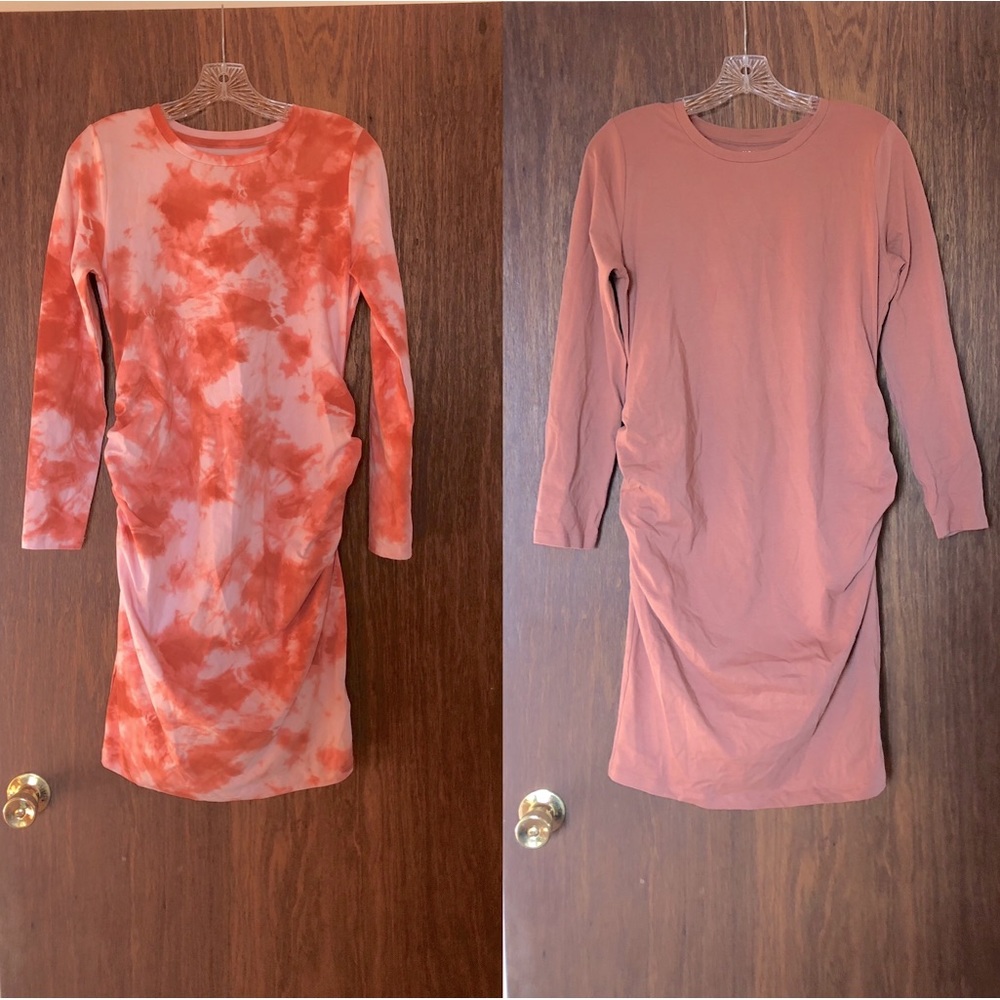 LOT 2 Old Navy maternity dresses women’s medium tie dye peach pink blush pencil